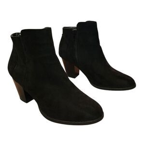 Charles Albert Black Faux Suede Side Zip Ankle Boots Womens Sz 10M Block Heel